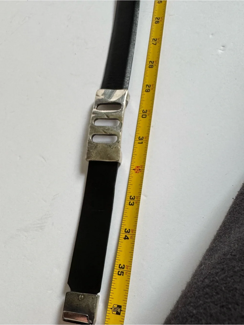 Vtg Sandy Duftler Black Leather Silver Tone Belt M Brutalist Modernist Buckle